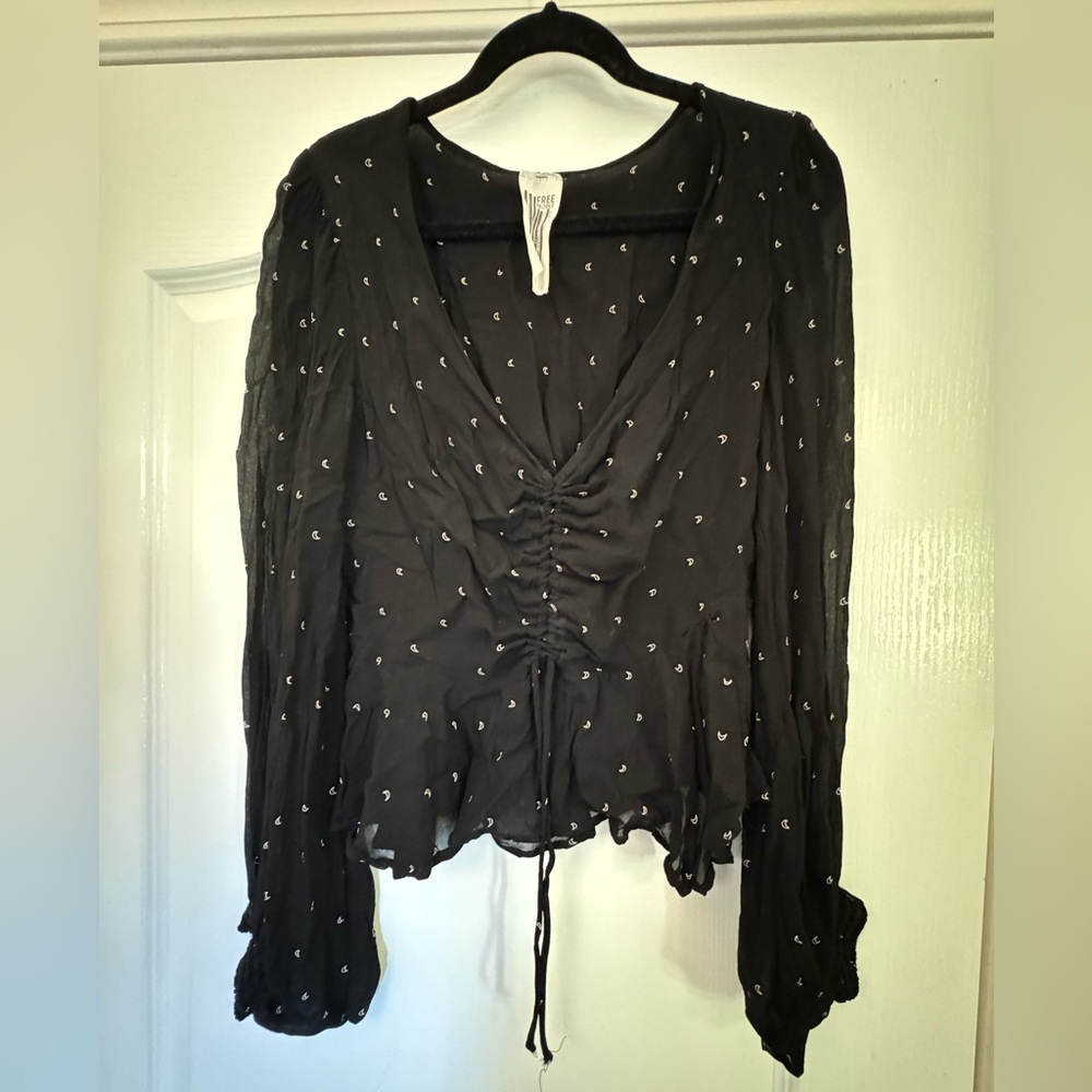 Free People Black Ruched Blouse